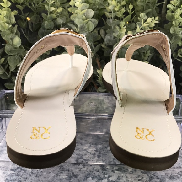 NY&C White Dressy Decorated One Band Thong Sandals Women’s 10M ☀️NWOT☀️ - Picture 10 of 12